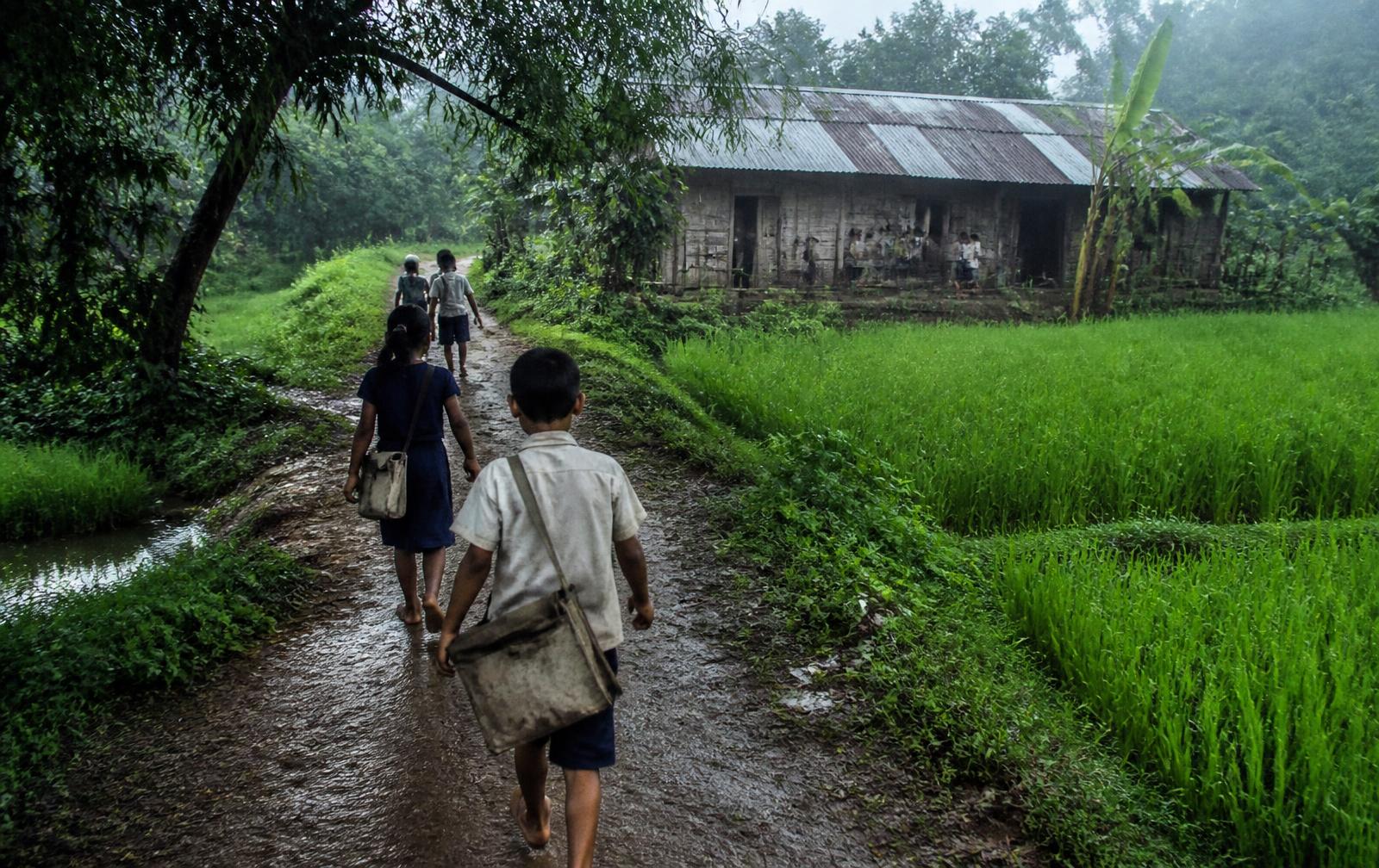 A village in Chhatak, Bangladesh with a clean water point